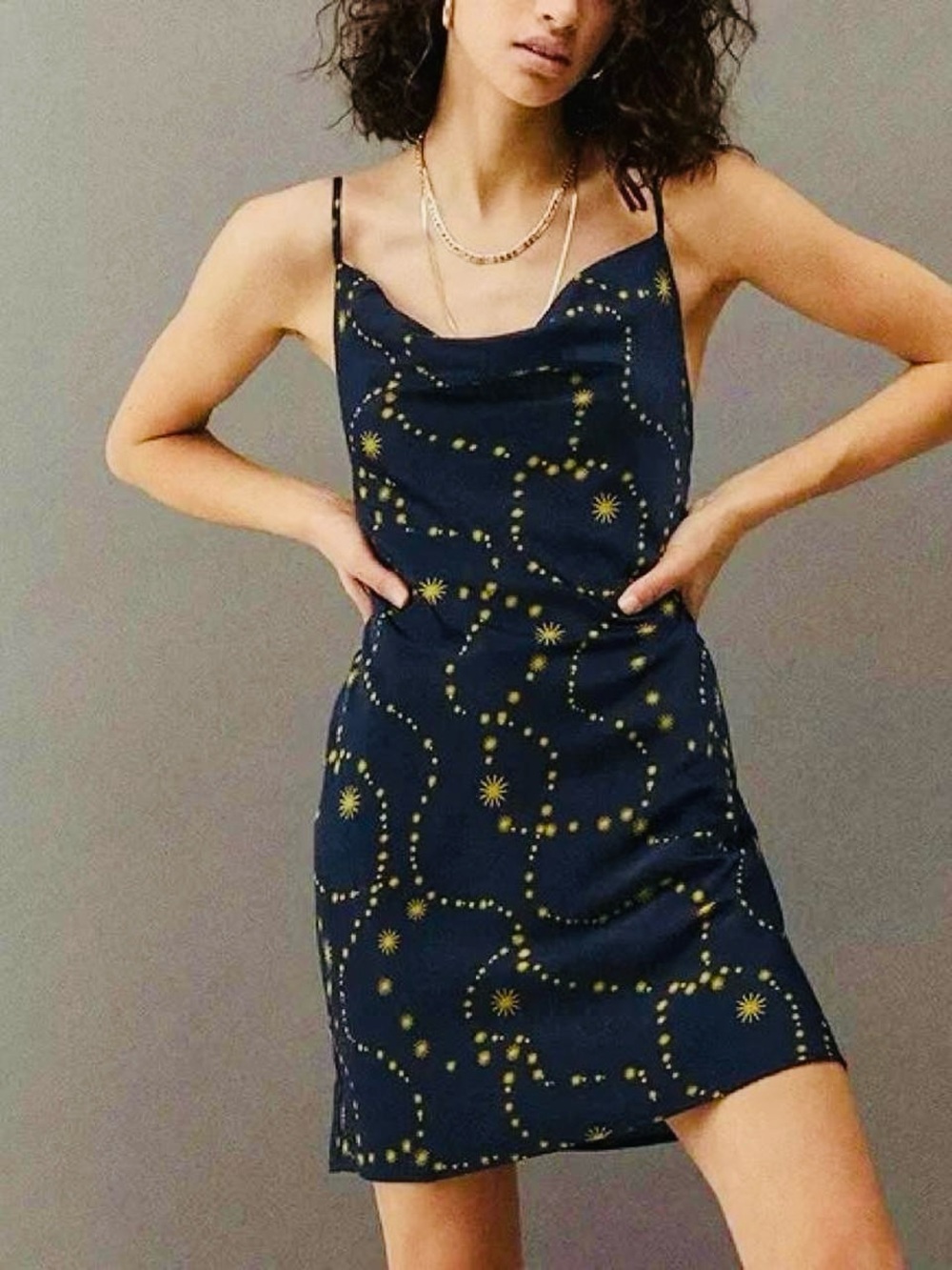 Urban Outfitters Navy Satin Starburst Slip Dress